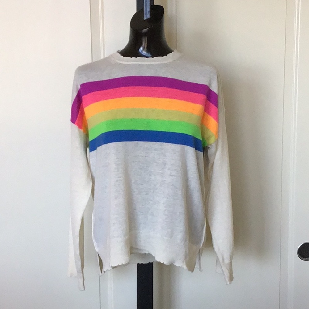NWT Sundry Wool Cashmere Cream Rainbow Sweater